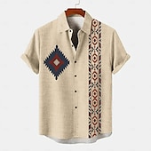tanie Klasyczny-Męskie Koszula lniana koszula koszule w stylu retro Koszula w stylu vintage Koszula etniczna Codzienny Niebieski Khaki Krótki rękaw Wieczorne Lato Wiosna Odzież