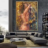 billiga Nude Art-handgjord oljemålning canvas väggkonst dekoration figur abstrakt kniv rita kram naket par för heminredning rullad ramlös osträckt målning