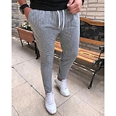 baratos calça casual-Homens Calças Calça verão Calça casual Bolsos Com Cordão Cintura elástica Listra Conforto Trabalho O negócio Diário Moda Estilo Clássico Preto Azul Real Micro-Elástica