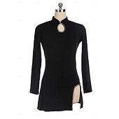 levne Šaty na krasobruslení-Šaty na bruslení Dámské Dívčí Buz Pateni Šaty Černá Síťka Spandex Elastické Trénink Profesionální Soutěž Bruslařské oblečení Zahřívací Křišťál a napodobenina Dlouhý rukáv Bruslení Krasobruslení