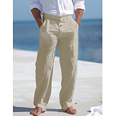 cheap Holiday-Men&#039;s Linen Pants Trousers Summer Pants Beach Pants Front Pocket Straight Leg Plain Comfort Breathable Business Casual Daily Fashion Basic Black White