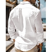 preiswerte Urlaub-Herren Hemd leinenhemd Guayabera Hemd Sommerhemd Strandbekleidung Knopfhemd Glatt Urlaub Curise Schwarz Weiß Dunkelmarine Khaki Langarm Kragen Frühling Sommer Bekleidung
