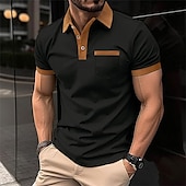 preiswerte Klassisches Poloshirt für Herren-Herren Waffel-Poloshirt Golfhemd Arbeit Casual Kargen Kurzarm Basic Modern Farbblock Patchwork Taste Frühling Sommer Regular Fit Schwarz Weiß Blau Khaki Grau Waffel-Poloshirt