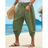 baratos Feriado-Homens Calção Shorts de linho Shorts de verão Shorts de praia Calças Capri Com Cordão Cintura elástica Bolso frontal Tecido Conforto Respirável Diário Feriado Para Noite Havaiana Boho Preto Branco