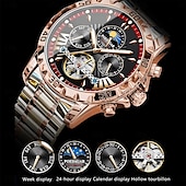 economico Orologi meccanici-poedagar orologio meccanico da uomo orologio da polso casual alla moda orologio automatico a carica automatica con fasi lunari luminoso orologio in acciaio impermeabile