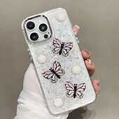 levne Pouzdra pro iPhone-telefon Carcasă Pro iPhone 16 iPhone 15 Pro Max Plus iPhone 14 13 12 Pro Max Plus Zadní kryt Průsvitný Bling Glitter Lesklé Nárazuvzdorné Motýl PC