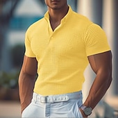 זול פולו קלאסי לגברים-בגדי ריקוד גברים חולצות פולו וופל חולצות פולו קזו&#039;אל חגים דש צווארון פולו מצולע שרוולים קצרים אופנתי בסיסי אחיד כפתורים רך קיץ אביב רגיל לבן צהוב חאקי אפור חולצות פולו וופל