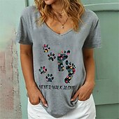 preiswerte T-Shirts-Damen T Shirt Graphic Modisch Modern Halbe Ärmel V Ausschnitt Normale Oberteile Urlaub Täglich Rosa Grün Grau Sommer