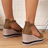 economico Sandali Casual-Per donna Sandali Sandali con la zeppa Giornaliero Zeppa Punta aperta Comoda Finto camoscio Listino alla caviglia Nero Marrone