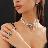 levne Sady šperků-Svatební šperky Soupravy 3 Zirkon Štras 1 x náhrdelník 1 x prstýnek Náušnice Dámské Elegantní Sladký Půvab Geometrické láska Drahocenný Sada šperků Pro Svatební Dar
