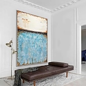preiswerte Ölgemälde-abstraktes Skyline-Gemälde, handgemalt, extragroßes Wandkunst-Gemälde, handgemachtes blaues Landschaftsgemälde auf Leinwand, großes Wandkunst-blaues abstraktes modernes Gemälde für Schlafzimmer,