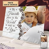 billige Bryllupsgave-Personlig tilpasset akryl fotostykke med base gave til bryllup par plakett Min favorittsted i verden er deg farsdag jubileum bryllup bryllupsgave 20*15cm (8“*6”)