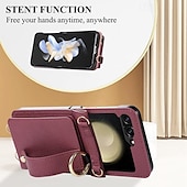 levne Pouzdra pro Samsung-telefon Carcasă Pro Samsung Galaxy Z Flip 6 Z Flip 5 Z Flip 4 Z Flip 3 Zadní kryt se stojánkem s poutkem na zápěstí Slot pro kartu Retro TPU Kov PU kůže