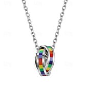 preiswerte Pride Parade Dezember-Stolz regenbogen flagge doppel ring titanium stahl halskette kamerad ziehen sechs farbe doppel ring anhänger