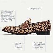 cheap Premium Leather Loafers-Men&#039;s Loafers &amp; Slip-Ons Print Shoes Dress Loafers Leather Italian Full-Grain Cowhide Comfortable Slip Resistant Loafer Yellow-Brown