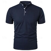 cheap Sports-Men&#039;s Golf Shirt Golf Polo Work Casual Stand Collar Short Sleeve Basic Modern Color Block Patchwork Button Spring &amp; Summer Regular Fit Wine Pink Navy Blue Green Golf Shirt