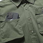 economico Camicie da lavoro da uomo-Per uomo Camicia Camicie da lavoro Maglietta informale Camicia con bottoni Camicia da carico Nero Kaki Verde militare Manica lunga Liscio Collo ripiegabile Da mare Per eventi Tasca frontale