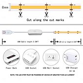 abordables Bandes lumineuses cob-Bande lumineuse LED COB USB 5 V étanche, bande lumineuse LED souple et flexible à haute brillance avec interrupteur USB 3,28 à 16 pieds (1-5 m) 480 LED/mètre, bande lumineuse de sécurité auto-adhésive