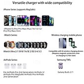 cheap Wireless Chargers-Wireless Charger 15 W Output Power Wireless Charging Station CE Certified Fast Wireless Charging MagSafe Universal For iPhone 14/13/12/11 Pro Max Universal Cellphone Gear Fit 2 R360 Apple Watch