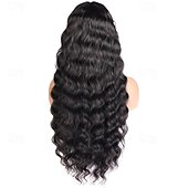 baratos Perucas de seda frontais de cabelo natural-Peruca de cabelo humano com renda frontal 13*6, cor natural, solta, cabelo humano profundo, densidade 150%, 14-28 polegadas