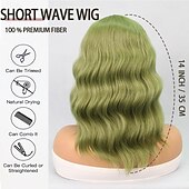 economico Parrucche lace sintetiche-Parrucca in pizzo sintetico Ondulato Stile 14 pollice Verde Parte di mezzo T parte Parrucca Da donna Parrucca Frutta verde