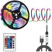 economico Controllo Bluetooth-5m Luci a Stringa 150 LED 5050 SMD 1 Set RGB Striscia LED Festa Impermeabile Autoadesivo Alimentato via USB