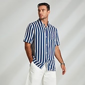 economico Camicie Elite da Uomo-Per uomo Camicia Camicia casual Camicia da Spiaggia Camicia con Bottoni Blu Azzurro Manica Corta A righe Collo ripiegato Colletto a Camicia Feste Casual Bottoni Abbigliamento Quotidiano Casual