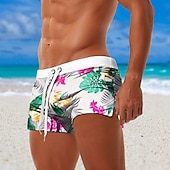 preiswerte Tropische Pflanzen &amp; Blumen-Herren Blatt Pflanzen Blume Badeshorts Boardshorts Badeshorts Badehose Schwimmshorts Mittlere Taillenlinie Modisch Designer Surfen Festtage Strand Tasche Kordelzug Elastische Taille Designer