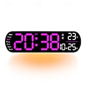 economico Luci decorative-Luce notturna a LED da 1 pz 8 colori, orologio multifunzione con display a LED corto con temperatura settimanale e calendario, telecomando Orologio da parete digitale intelligente 12/24 ore con luce d&#039;atmosfera 1 regolazione del colore