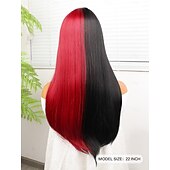 abordables Perruques Synthétiques Sans Bonnet-Perruque Synthétique Yaki Droite Coupe Droite Perruque 22 pouces Noir / Rouge Cheveux Synthétiques 22 pouce Femme Multicolore