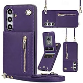 cheap Samsung Cases-Phone Case For Samsung Galaxy S24 S23 S22 S21 S20 Ultra Plus FE S25 Ultra Back Cover Wallet Case Zipper with Lanyard Kickstand Retro TPU PU Leather