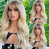 billiga Perukfronter av äkta hår, med nät-Remy-hår 4x13 Stängning Peruk Med lugg Vietnamesiskt hår Vågigt Blond Flerfärgad Peruk 130% 150% Hårtäthet Ombre-hår Naturlig hårlinje 100% Jungfru limfria Till Dam Lång Äkta peruker med hätta