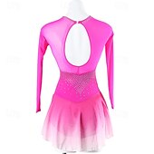 voordelige Schaatsjurken-Kunstschaatsjurk Dames Voor meisjes Schaatsen Jurken Rode roos Lapwerk Open achterkant Netstof Spandex Hoge Elasticiteit Opleiding Oefenen Professioneel Kunstschaatskleding Klassiek Kristal