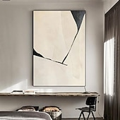 お買い得  抽象画-手作りの白黒の侘び寂び抽象画、壁アート、アートワーク、モダンな抽象油絵、幾何学的図形、家庭用壁アート