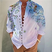 preiswerte Pflanzen Muster-Herren Blumen Hemd Knopfhemd Langarm Modisch Designer Brautkleider schlicht Urlaub Täglich Ausgehen Herbst Frühling Sommer Ständer Bedruckt Weiss + rot Schwarz Weiß Gelb Rosa