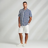 economico Camicie Elite da Uomo-Per uomo Camicia Camicia casual Camicia da Spiaggia Camicia con Bottoni Blu Azzurro Manica Corta A righe Collo ripiegato Colletto a Camicia Feste Casual Bottoni Abbigliamento Quotidiano Casual