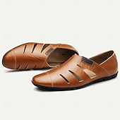 billiga Kjol sandaler-mäns loafers i brunt läder - ventilerande slip-on vardagsskor för sommaren