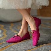 cheap Women&#039;s Slip-Ons &amp; Loafers-Women&#039;s Fuchsia Suede Ballet Flats – Elegant Vintage Style Loafers with Floral Buckle for Office, Tea Party &amp; Daily Wear