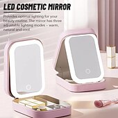 cheap Jewelry &amp; Cosmetic Storage-LED Lighted Makeup Mirror with Adjustable Brightness, Portable Vanity Mirror with Built-in Organizer, Travel Cosmetic Case with Jewelry Storage, USB Rechargeable