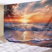お買い得  オーシャンビーチのタペストリー-壁のタペストリーアートの装飾毛布カーテンピクニックテーブルクロスぶら下げ家の寝室のリビングルーム寮の装飾風景ビーチ海海波日の出日没バラ色の雲