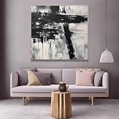 preiswerte Abstrakte Gemälde-handgemachtes Ölgemälde Acryl Leinwand Wandkunst Dekoration minimal schwarz und weiß abstrakte Textur für Wohndekor gerollt rahmenloses ungedehntes Gemälde