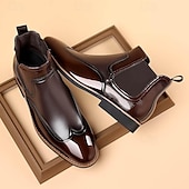 levne Boty Chelsea-pánské lakované chelsea boots z umělé kůže – klasický wingtip brogue design pro formální i neformální příležitosti