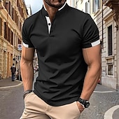cheap Men&#039;s Classic Polo-Men&#039;s Golf Shirt Golf Polo Work Casual Stand Collar Short Sleeve Basic Modern Color Block Patchwork Button Spring &amp; Summer Regular Fit Black White Navy Blue Sky Blue Khaki Gray Golf Shirt