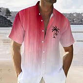 olcso Nagy méretű férfi ingek-színátmenet pálmafa férfi üdülőhely hawaii 3d nyomott ing gomb fel rövid ujjú nyári ing vakáció napi viselet s 3xl