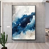 preiswerte Abstrakte Gemälde-großes handgemachtes abstraktes Küstenlandschafts-Ölgemälde auf Leinwand, großes Ölgemälde, Wandkunst, Ölgemälde, blaue Himmelskunst, individuelles Gemälde für Wohnzimmer, Schlafzimmer, Dekoration