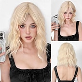economico Parrucche trendy sintetiche-Parrucche sintetiche Uniformi Costumi di carriera Da principessa Riccio Ondulato Parte di mezzo Taglio scalato A macchina Parrucca 14 pollici Biondo chiaro Capelli sintetici Per donna Cosplay Feste