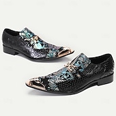 ieftine Mocasini din piele premium-mocasini premium pentru bărbați din piele de vacă în stil punk - pantofi slip-on cu brodare florală, cu vârf și cataramă din metal