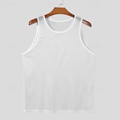 billiga Gym-toppar-Herr Linne Väst Ärmlös Rund halsringning Sommar Slät Mode Modern Stil Nät Transparent Gata Helgdag Svart Vit Orange Topp t-shirt för män