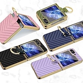 お買い得  サムスン用ケース-電話 ケース 用途 サムスンのギャラクシー Z Flip 5 Z Flip 4 Z Flip 3 バックカバー とスクリーンプロテクター リングバックル 耐衝撃 レトロ風 TPU メタル PUレザー