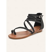 halpa Naiset-Naisten boho-rannekkeiset litteät sandaalit, joissa on punottu muotoilu – mukavat ja tyylikkäät avokärkiset kengät kesä-, ranta- ja vapaa-aikaan